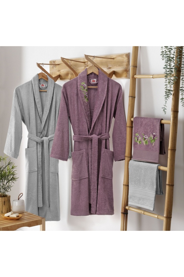 Floret Bamboo 4-Piece Family Bathrobe Set Plum