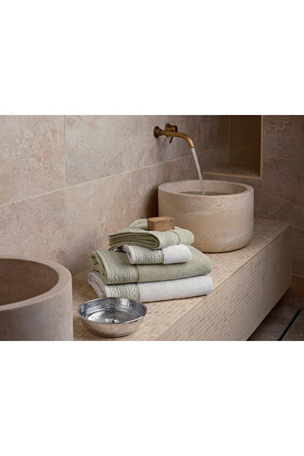 Ethna Pure Cotton Cotton Turkish Bath Set Ecru Stone