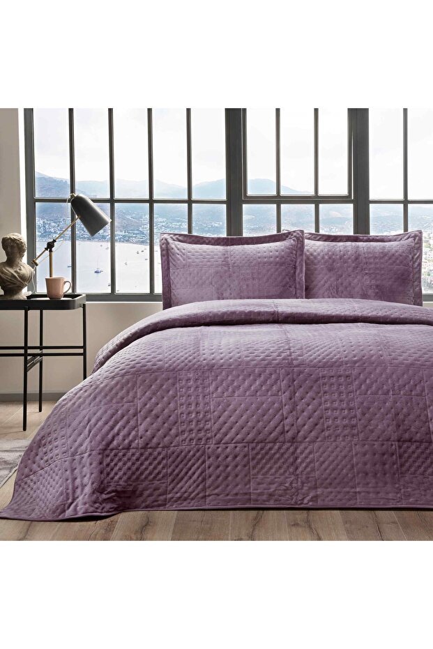 Alvin Bedspread Set, Single Plum - 1