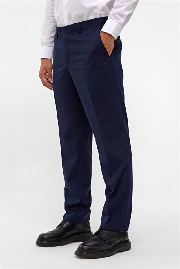 Navy blue regular straight pants - 3