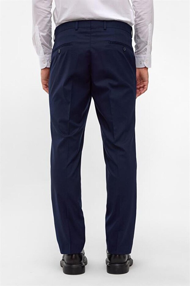 Navy blue regular straight pants - 5