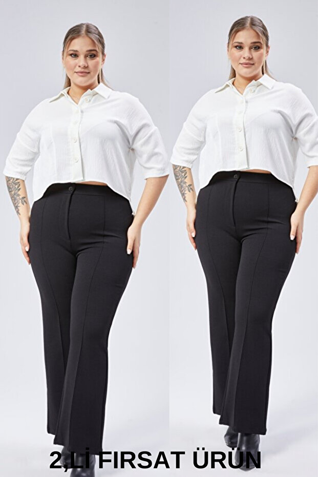 Women's Black High-Waisted Plus Size Pants (2 Pieces Opportunity Product)