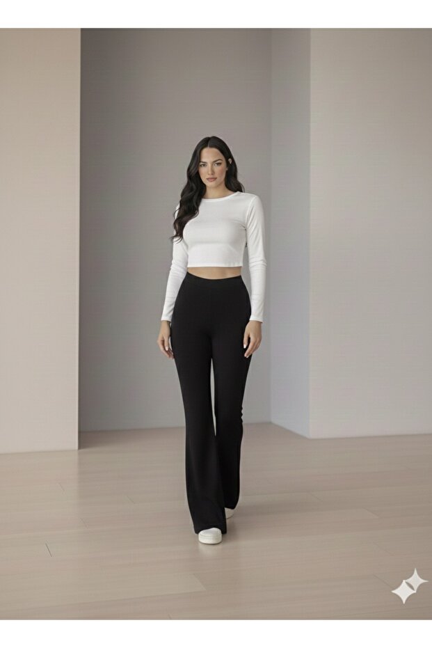Women's Black Scuba High Waist I Flared Ayt Pants (Short-Term Launch Price)