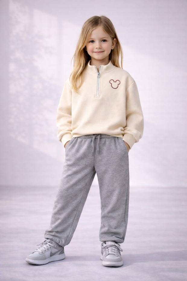 Kız Çocuk Gri Basic Jogger Pantolon - 1