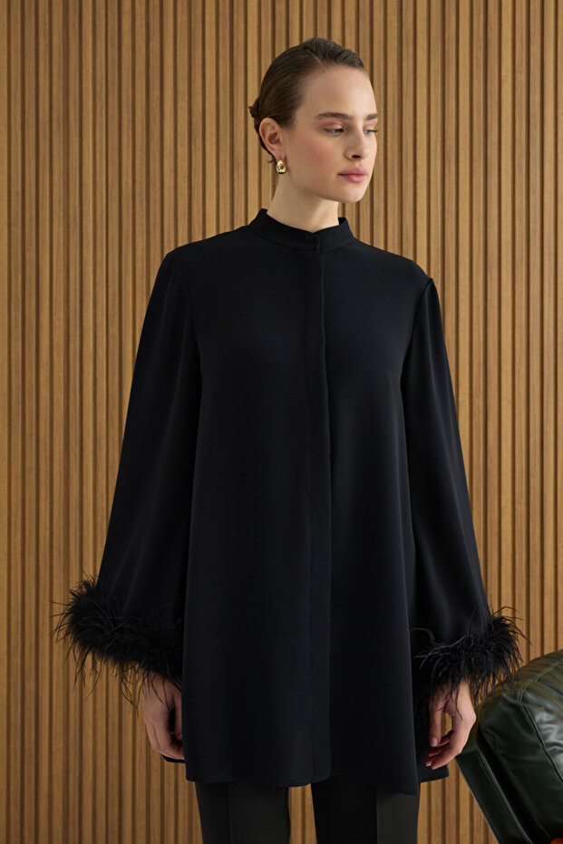 Siyah Şerit Tüylü Tunik - 4