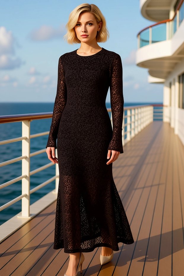Women's Crew Neck Long Sleeve Bodycon Fit Tulle Dress Functional Durable Quality Comfortable