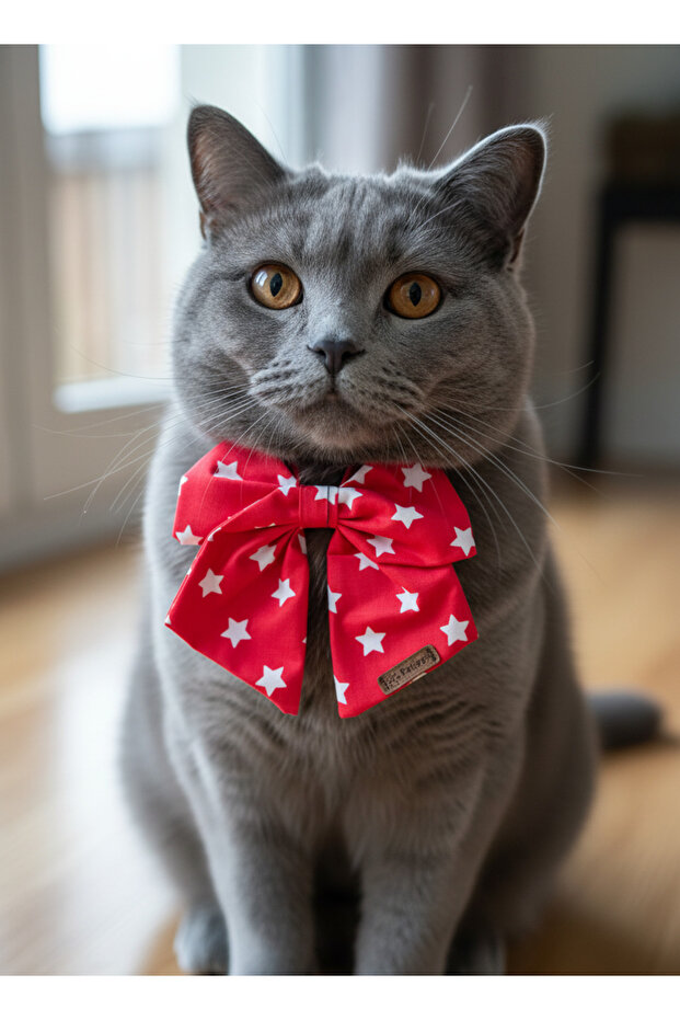 Red Star Patterned Cat Bow Tie Ribbon - Pet Accessory for Collar