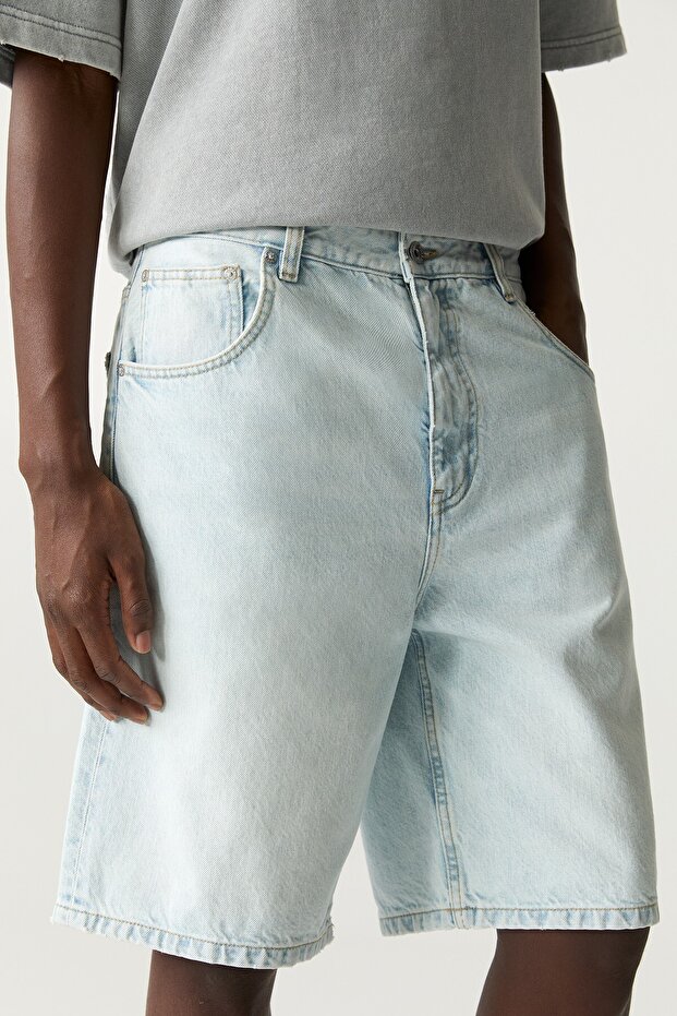 Baggy denim bermuda şort - 5