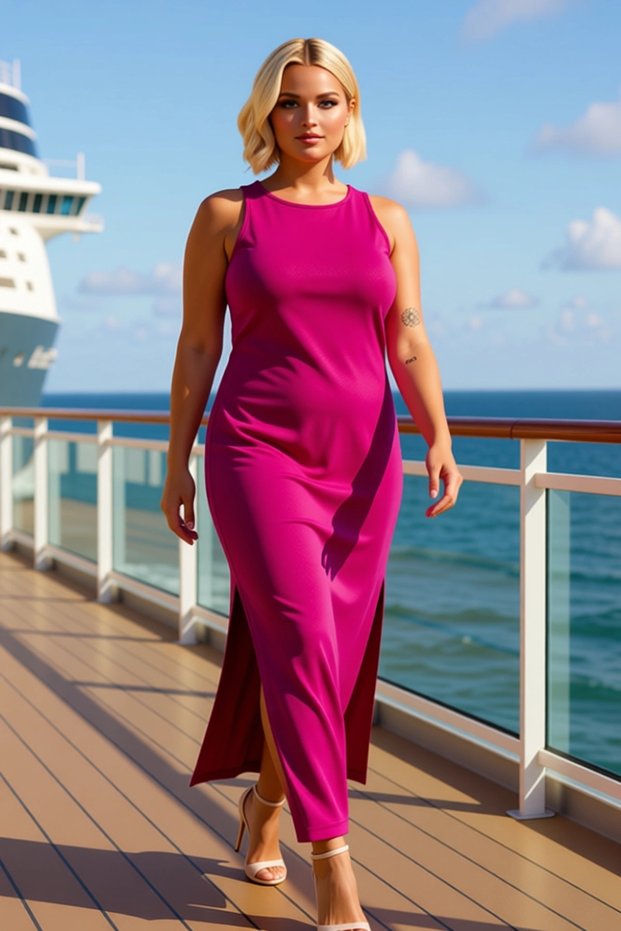 Women's Plus Size Crew Neck Sleeveless Slit Maxi Knitted Dress Functional Stylish 100% Cotton