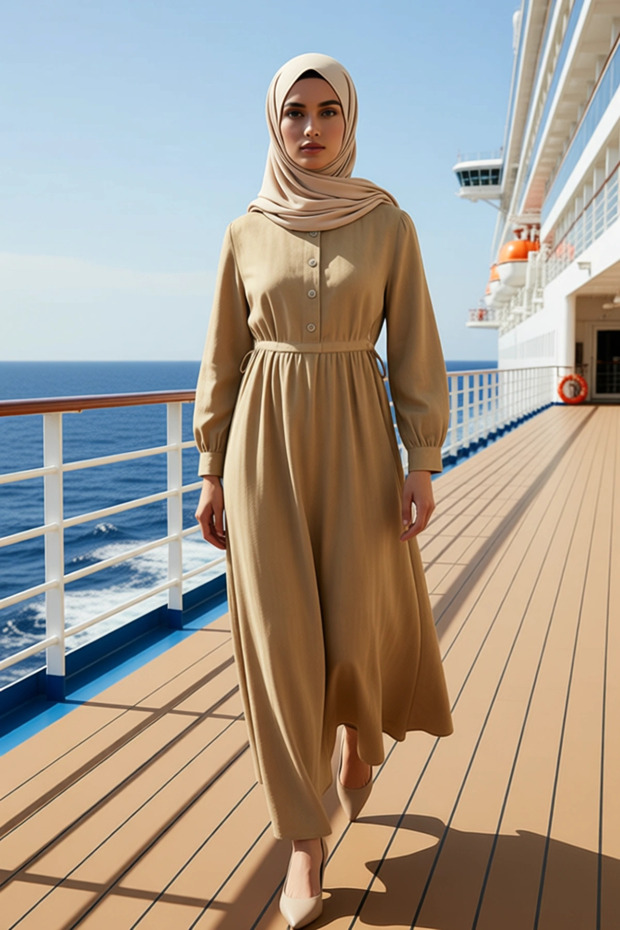 Women's Shirt Collar Standard Sleeve A-Line Fit Plain Pattern Woven Dress Functional Quality