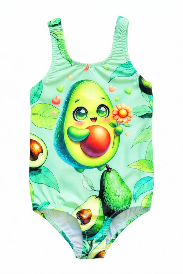 Girls' Swimsuit Cute Avocado Printed Green Patterned Comfortable Quick Dry Sea Pool Beach Swimwear
