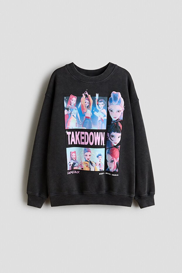 Baskı Motifli Oversize Sweatshirt - 1