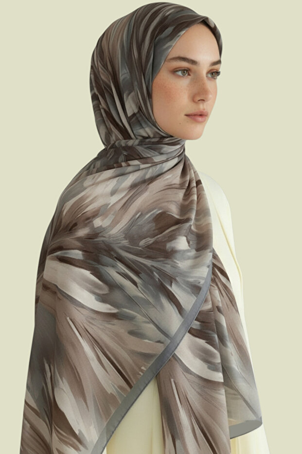 شال فيسكوز منقوش بأوراق الشجر - رمادي - 2