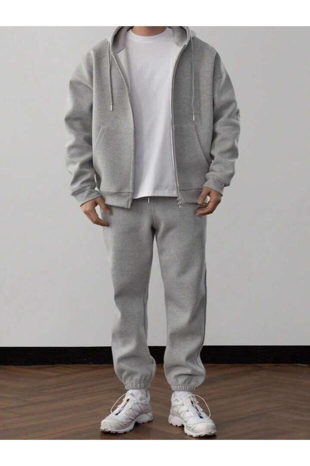 Men's Gray Jacket Tracksuit Bottom Set