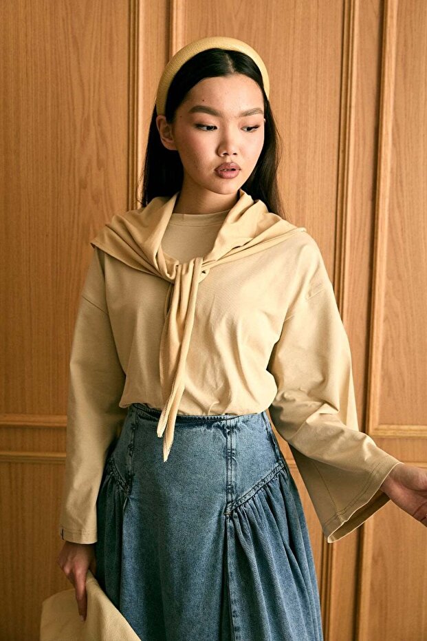 Body cu eșarfă bej - 4