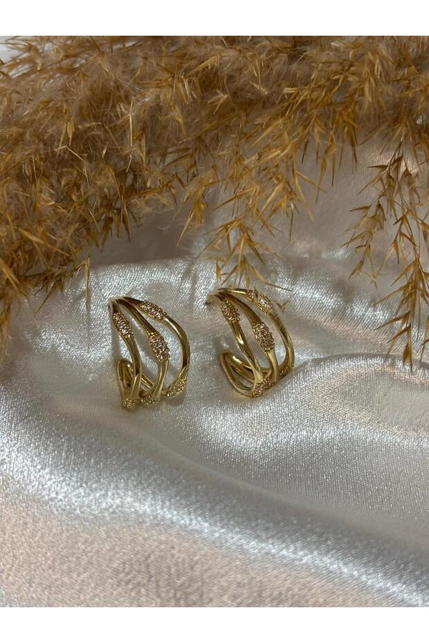 Gold Glitter Detailed Steel Hoop Earrings