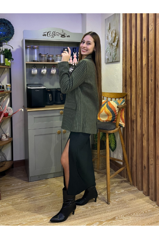 Çizgili Düğmeli Ceket - 2