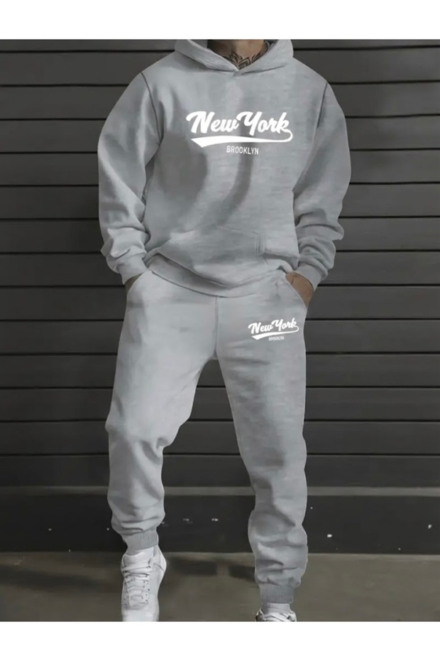 New York Brooklyn Printed Unisex Women/Men Hooded Oversize Bottom/Top Tracksuit Set