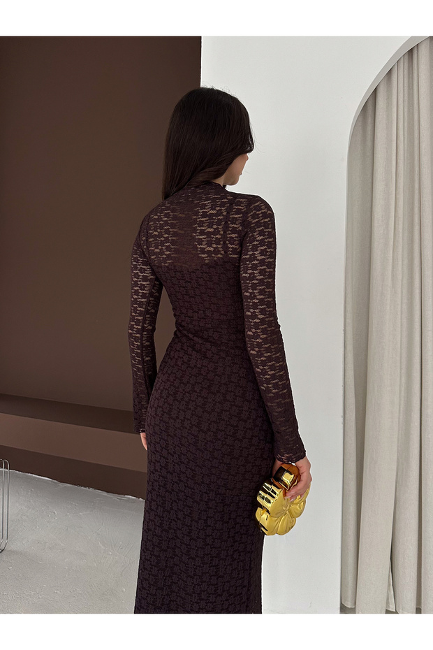 Rochie lungă căptușită cu dantelă - 3