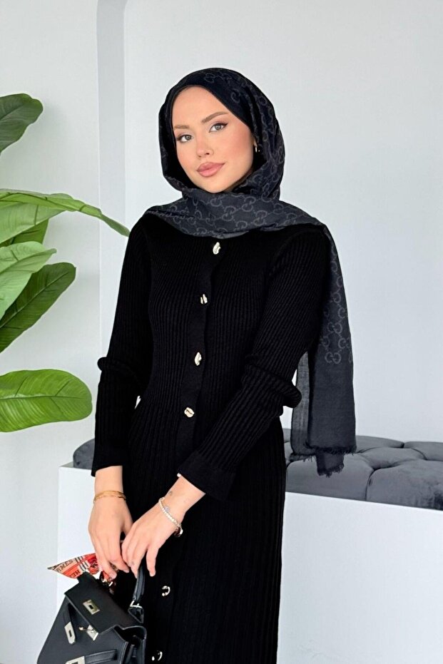 10 Düğmeli Triko Elbise - 1