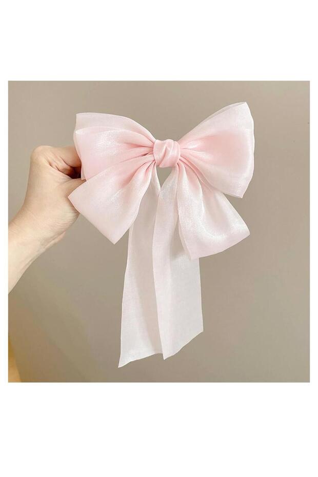 Long Silk Satin Bow Hair Clip (1 Piece Pink)