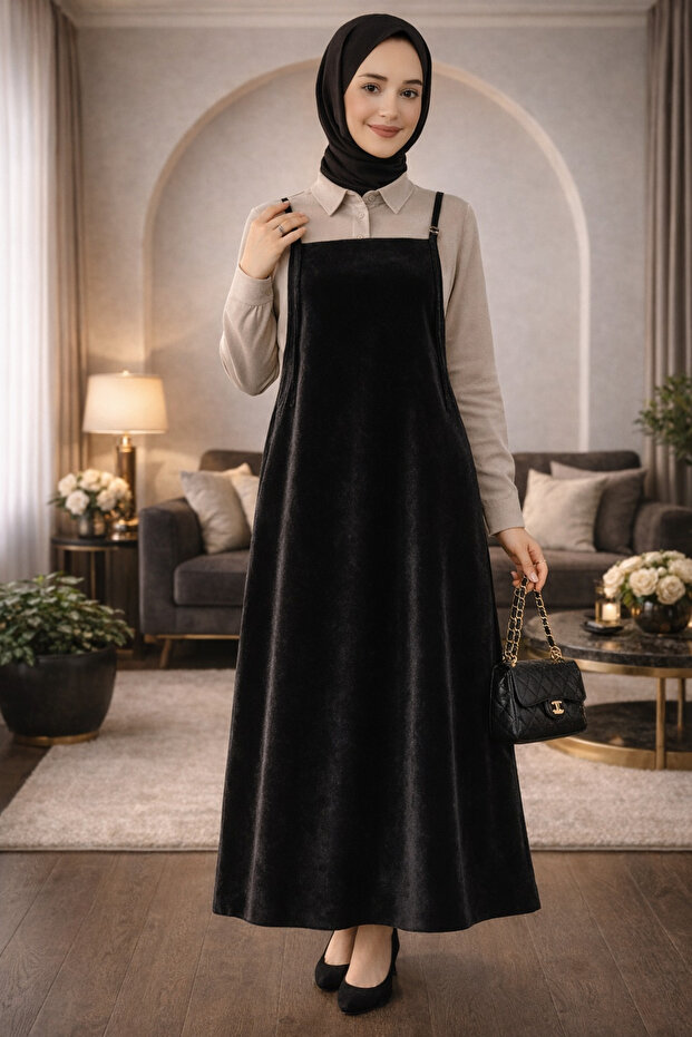 Women's Velvet Adjustable Rope Strap Jile Dress