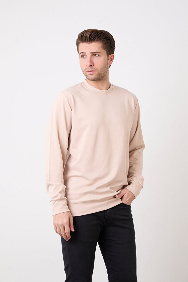 Erkek Basic Bisiklet Yaka Düz Renk Sweatshirt