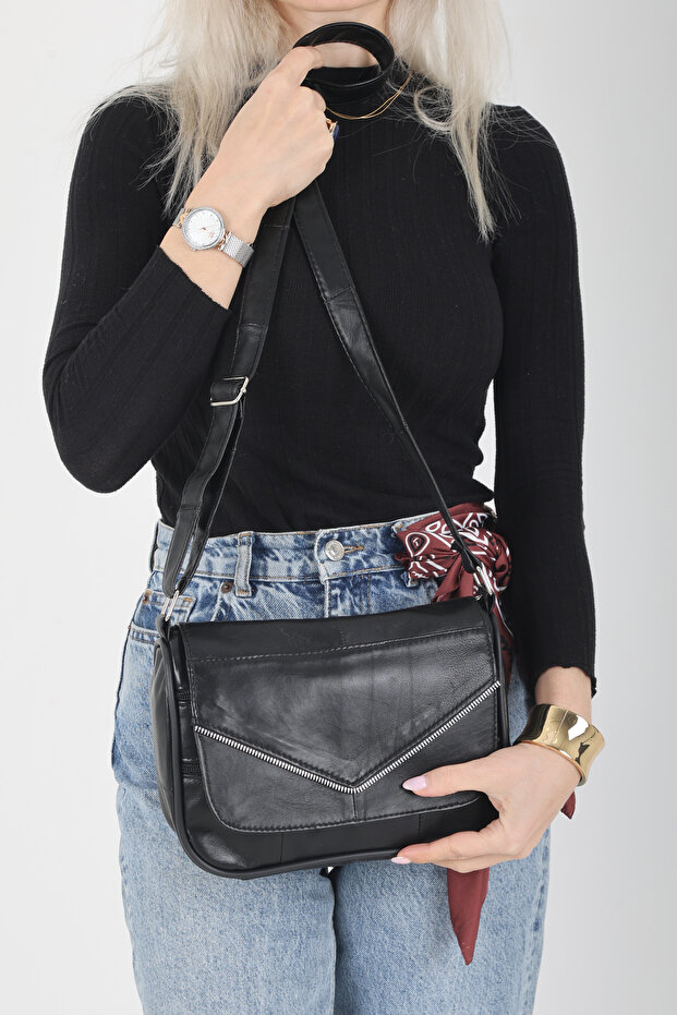 Genuine Leather Everyday Crossbody and Shoulder Bag (100% GENUINE LEATHER BLACK BAG)