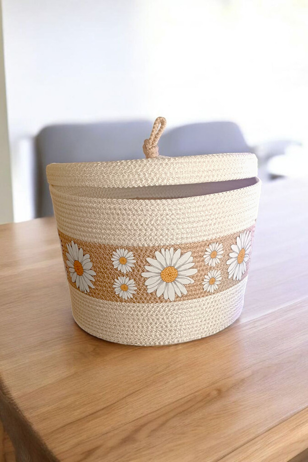 سلة تنظيم منسوجة يدويًا بنمط الأقحوان (فردية) - 3
