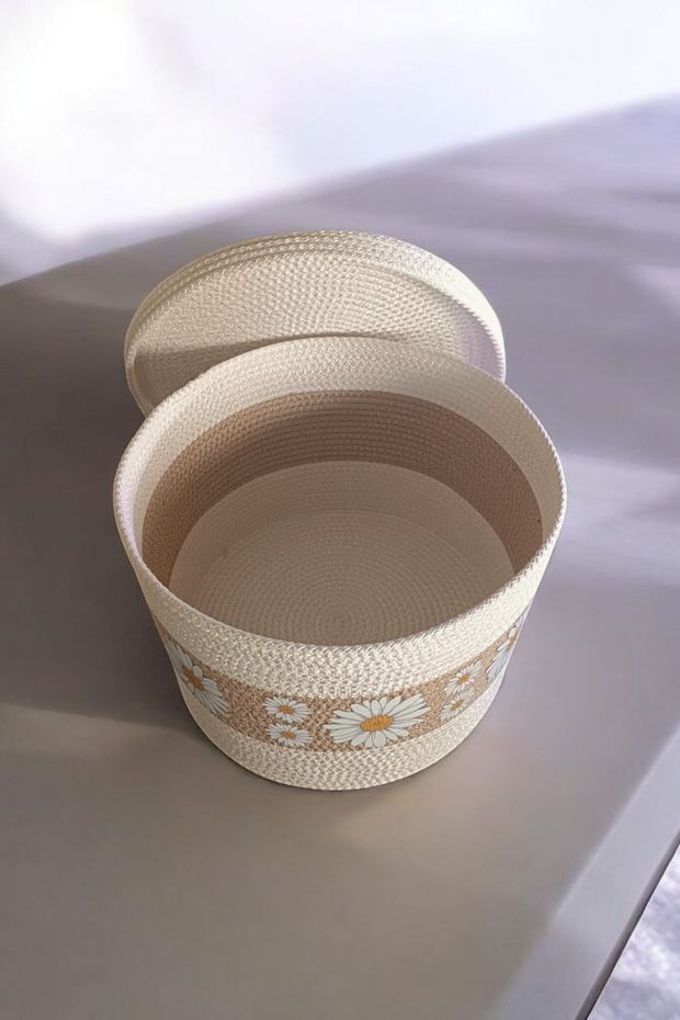 سلة تنظيم منسوجة يدويًا بنمط الأقحوان (فردية) - 4