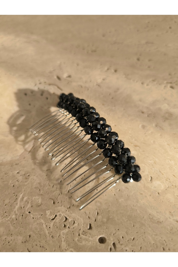 Black Crystal Beaded Comb Barrette, Black Engagement-Wedding-Ceremony Hair Accessory