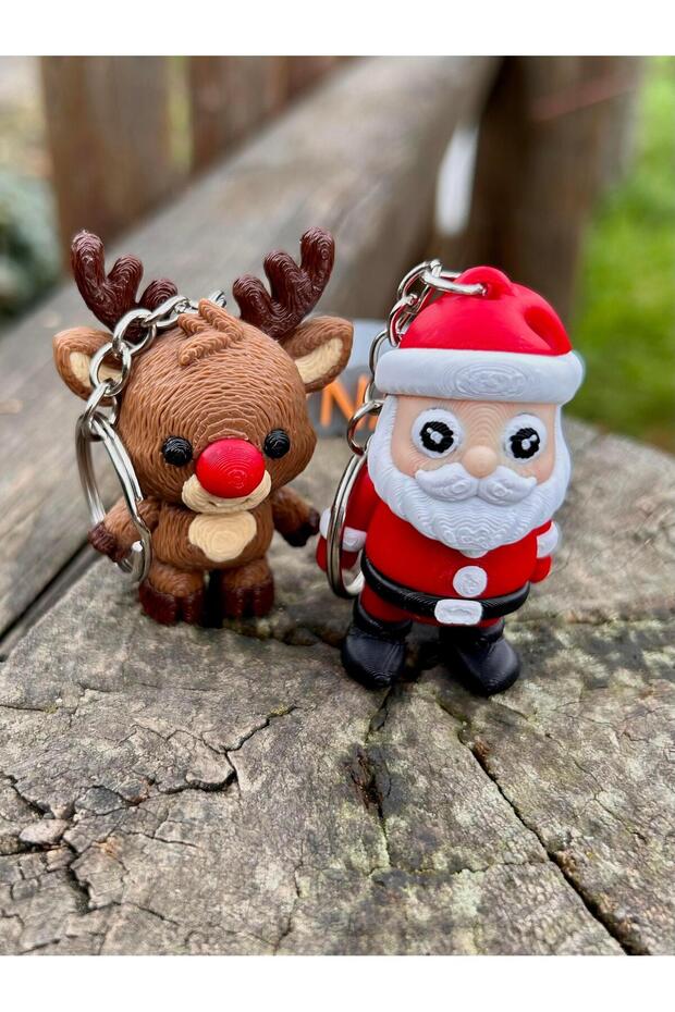 Santa Claus & Rudolph Reindeer - Christmas Duo 🎅 🦌 3D Premium Double Keychain Set