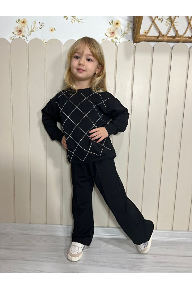 Girl's Black Bottom Top Tracksuit Set