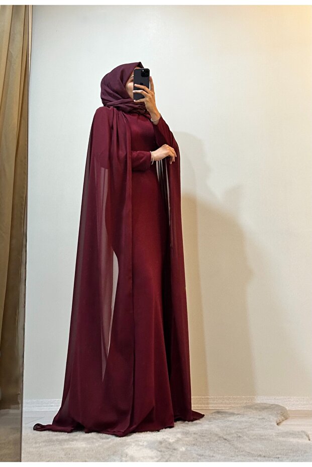 Women's Hijab Evening Dress Cape Tailed Evening Dress