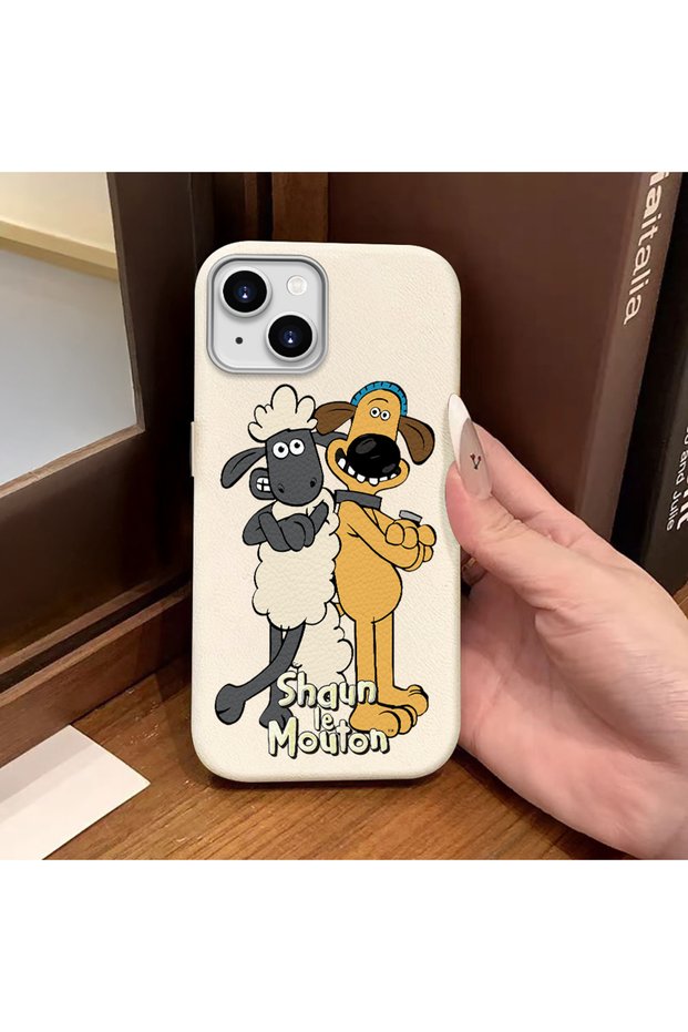 iPhone 15 Compatible White Leather Textured Silicone Protects Camera Shock-Absorbing Case Cartoon