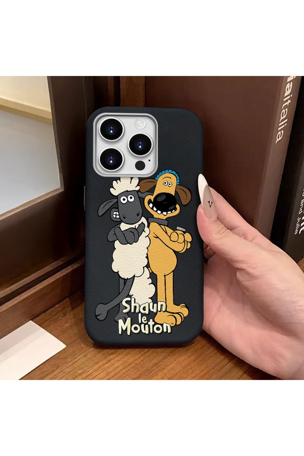 iPhone 16 Pro Max Compatible Black Leather Textured Silicone Protects Camera Shock-Absorbing Case Cartoon