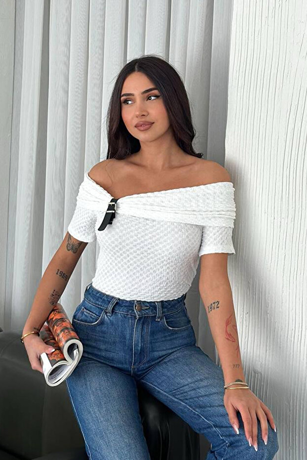 Women's Buckled Off-Shoulder Blouse – Urban Accent