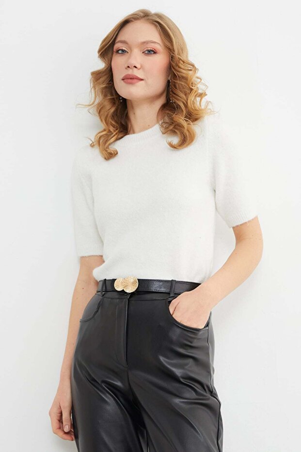 Basic Bisiklet Yaka Kısa Kol Triko Kazak - 5