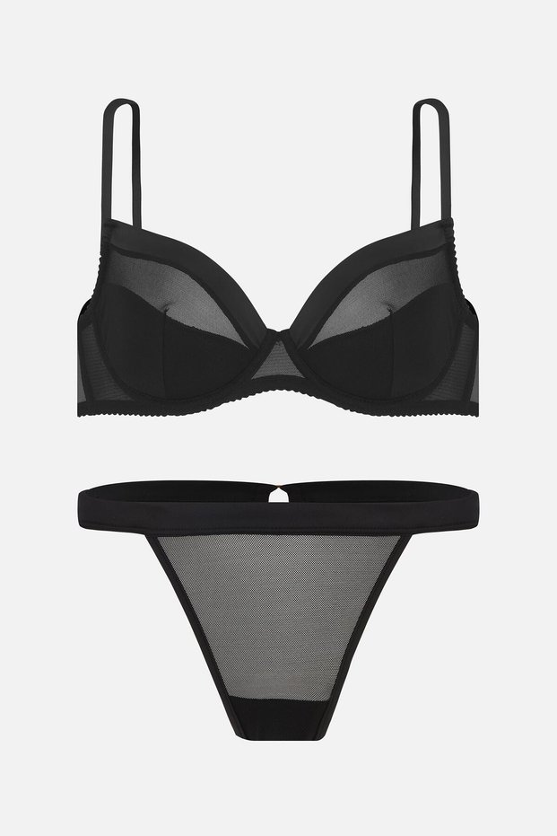 Aria Stone Detailed Unpadded Bra and Panty Set - 2734 Black