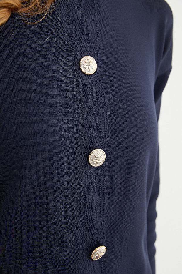 Basic Düğmeli Bisiklet Yaka Triko Hırka - 7