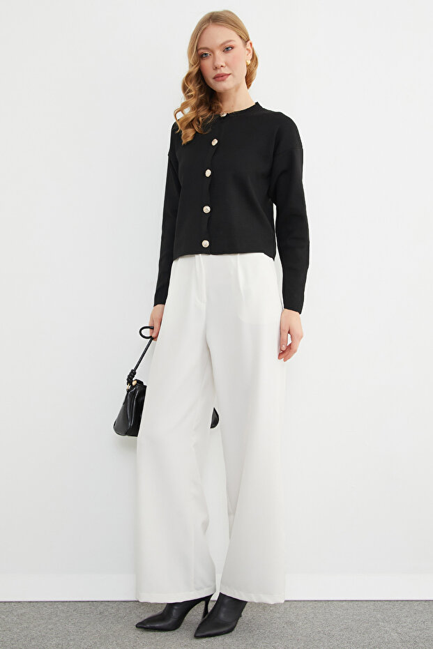 Basic Düğmeli Bisiklet Yaka Triko Hırka - 5