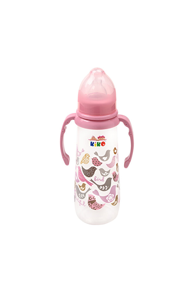 FEEDING BOTTLE WITH HANDLE 250ML WITH SILICON NIPPLE-Pink