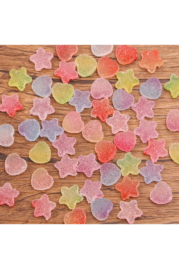 Mix 50Pcs Resin Emulation Candy Five-Pointed Star Heart DIY Cream Glue Patch Phone Shell Arts Kids H