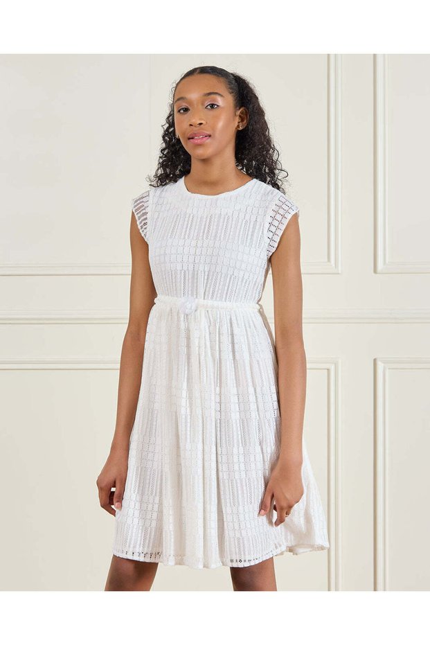 Senior Girls White Solid Knee Length Dress