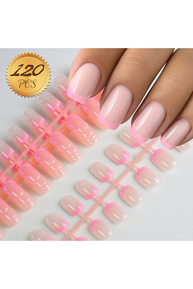 TD227-S2 120Tips French Matte Short Square Press On Nail Tips Full Cover Soft Gel False Nails 12-Siz