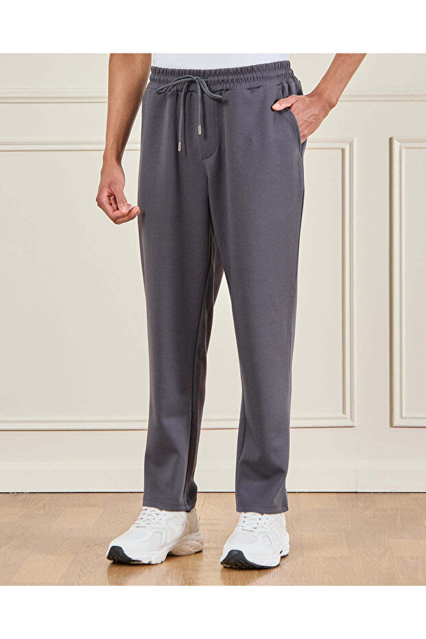 Men Grey Plain Signature Printed Jog Pants
