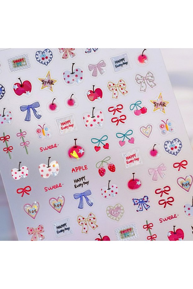 NAILFYOU M1172 Summer Fruit 5D Nail Art Sticker Strawberry Cherry Love Hearts Bowknot Stars Cartoon