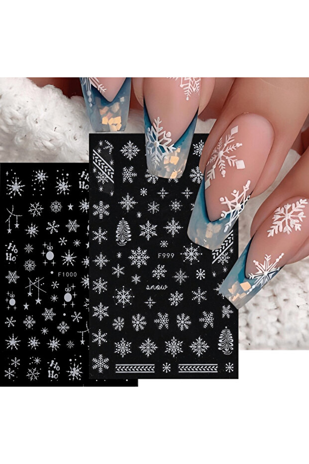F999 F1000 2 pcs adhesive white snowflake star nail stickers - winter glossy nail stickers, snowflak