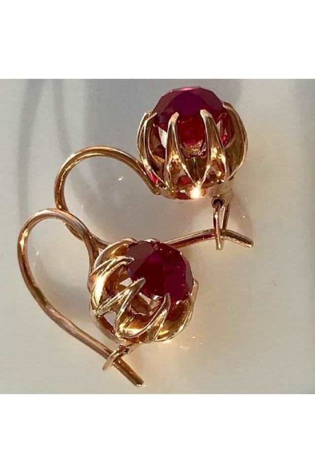 Red P1125-2 Simple Women Gold Color Dangle Earrings Red Red Exquisite Diameter Earrings for Princess