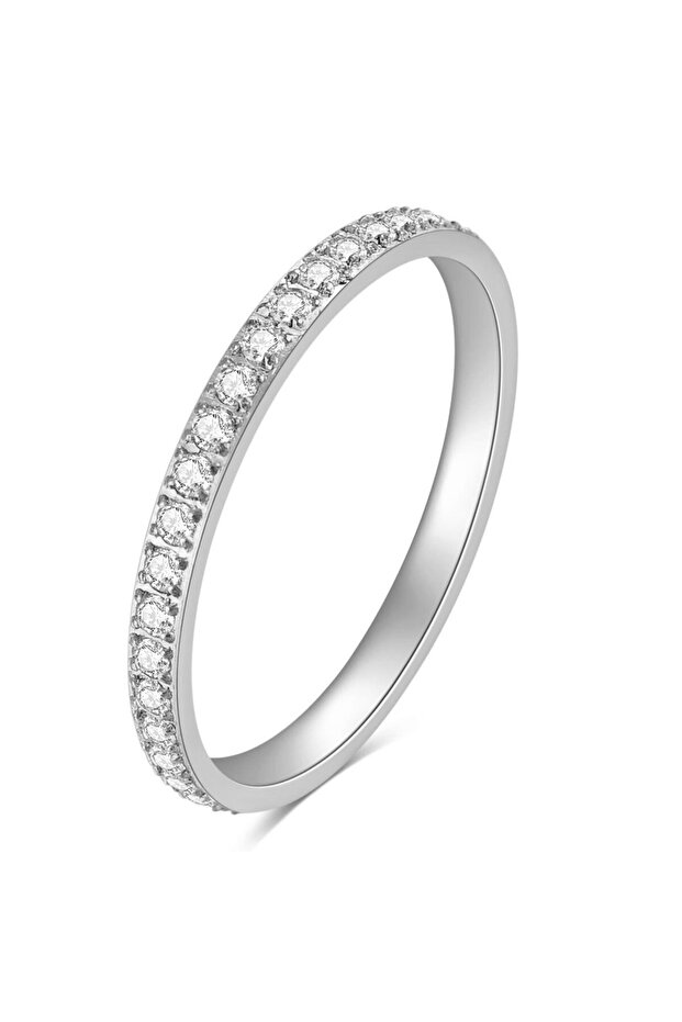 9 CG1106S Full Small CZ Zircon Channel Setting Stainless Steel Engagement Rings for Women